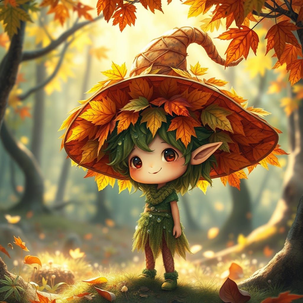 Whimsical Leaf Hat Worn by Forest Sprite