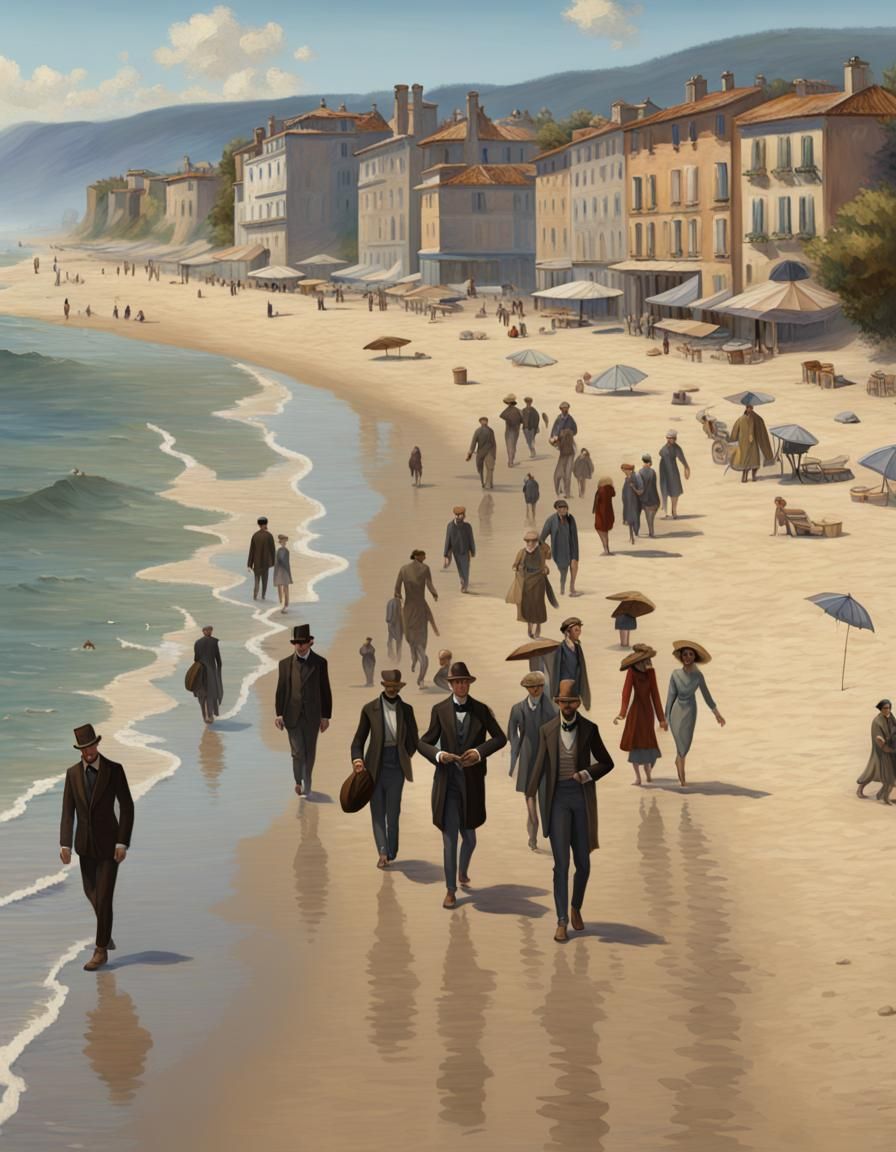 Italian Beach Scene Painting in Realist Style