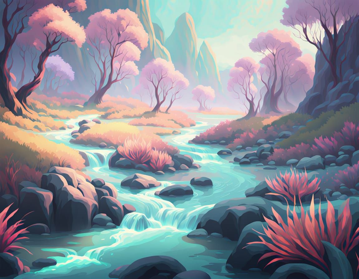Ethereal River in Fantastical Landscape