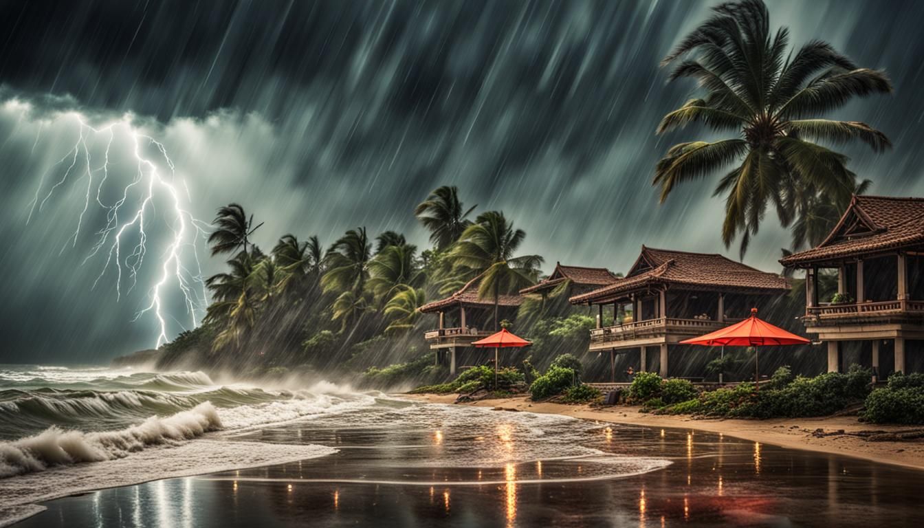 Monsoon Rages at Beach Resort: Hyperrealistic Rendering