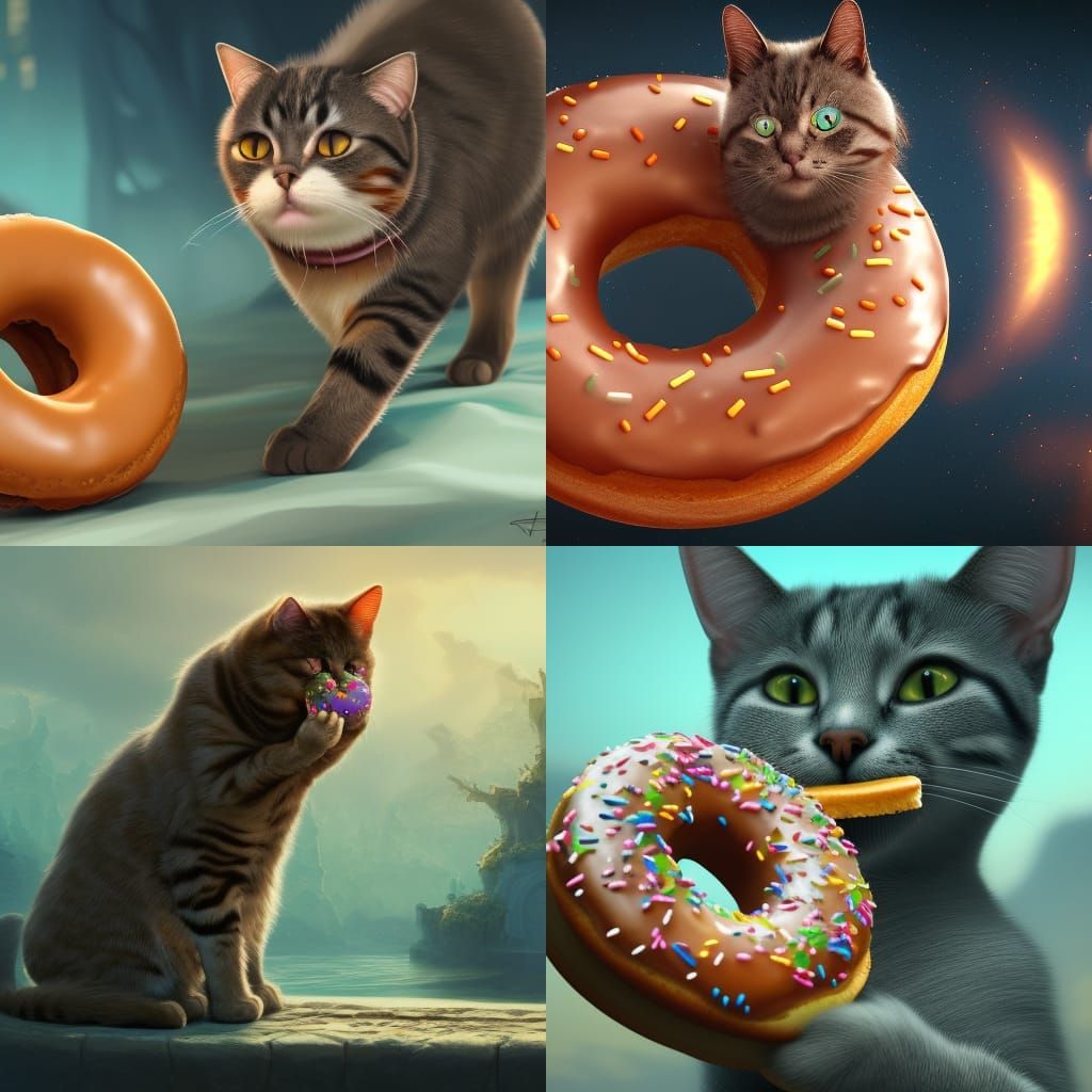 Cat Eats Donut: Detailed Fantasy Concept Art