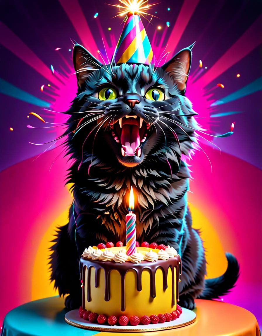Joyful Birthday Cat Pop Art Celebration
