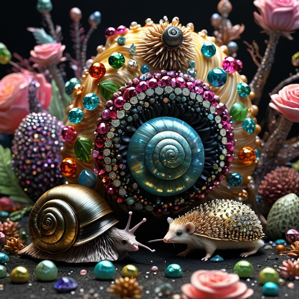 Hyperrealistic Jewels Adorn Snail and Hedgehog