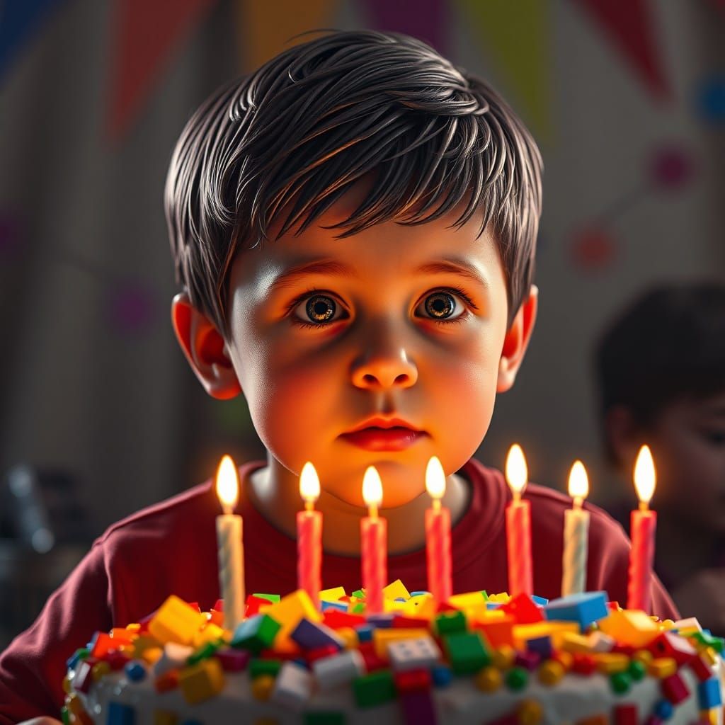 Lego Birthday Cake Portrait in Hyperdetailed Style