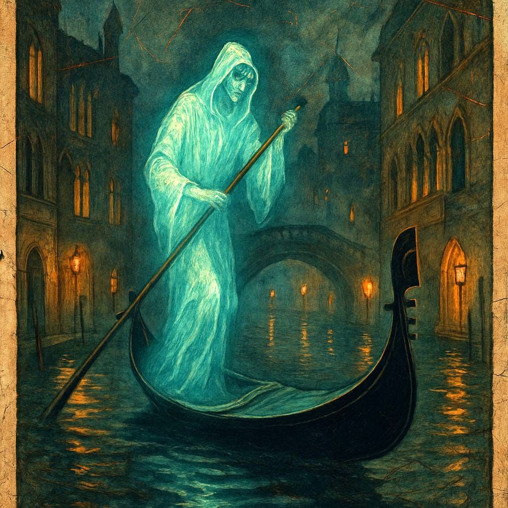 Ethereal Gondolier in Venice: Golden Age Illustration