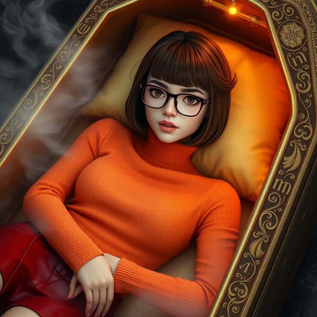 Velma in Golden Coffin: Ethereal 3D Render