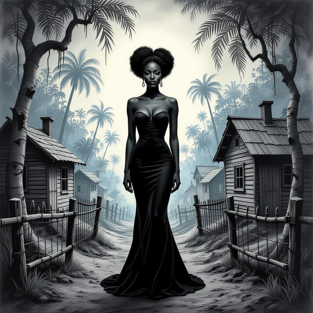 Surreal Black Woman in Dreamscape Jungle