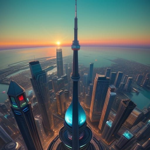 CN Tower Toronto 8k resolution concept art by Greg Rutkowski dynamic lighting hyperdetailed intricately detailed Splash ...