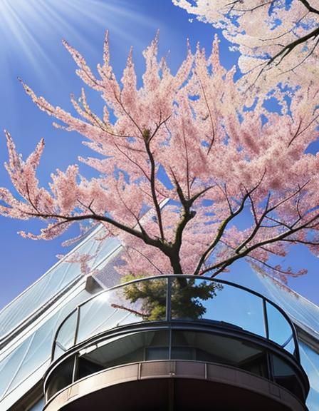 Sakura Tree in Skyscraper: Watercolour Painting