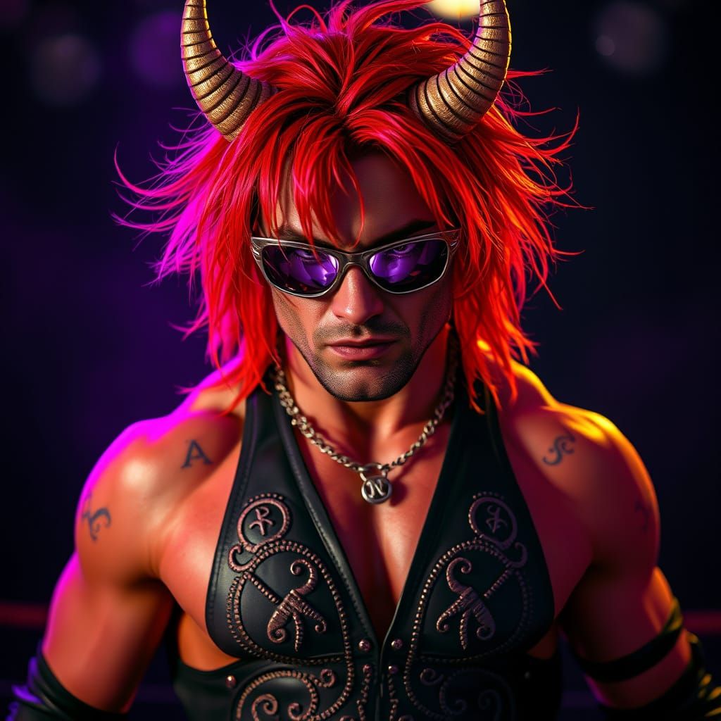 Dark Fantasy Wrestler in Silver Sunglasses and Black Leather