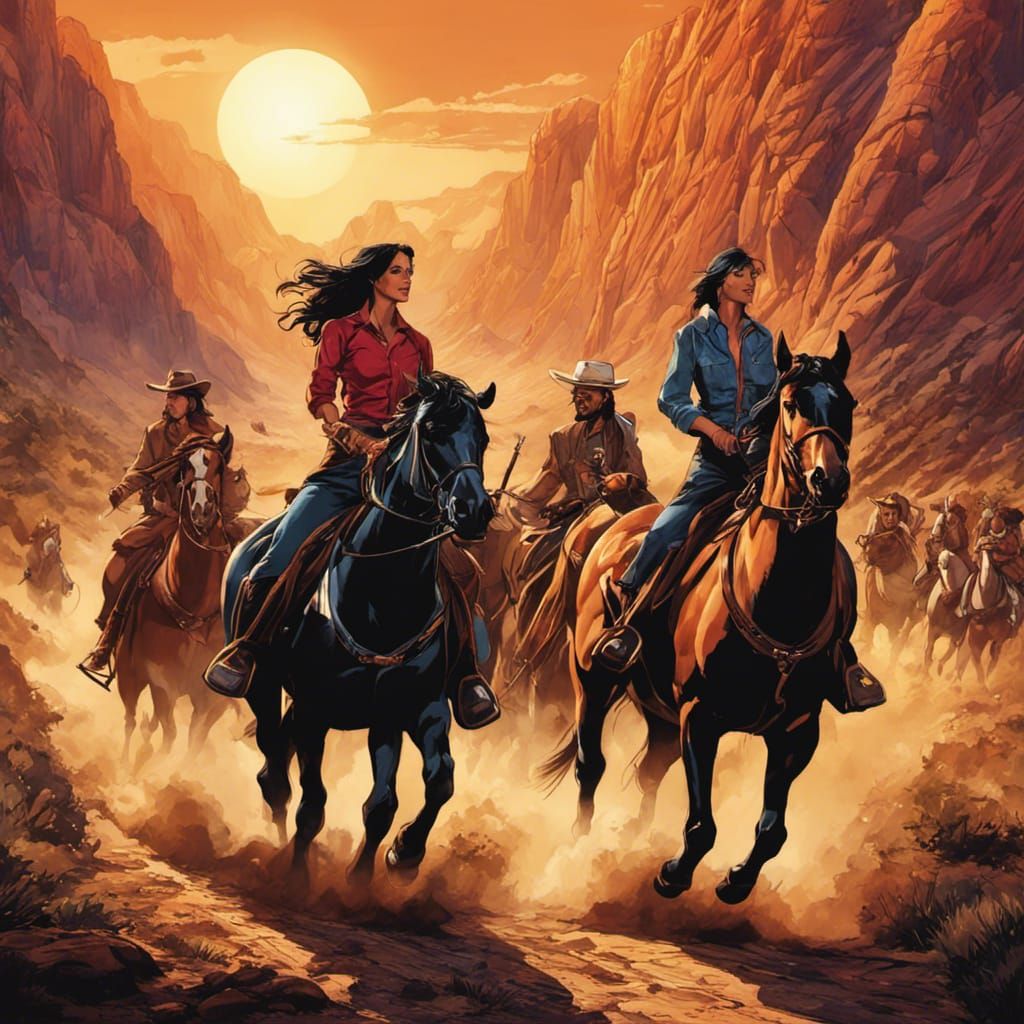 Cowgirls in Wild West Rodeo Comic Art