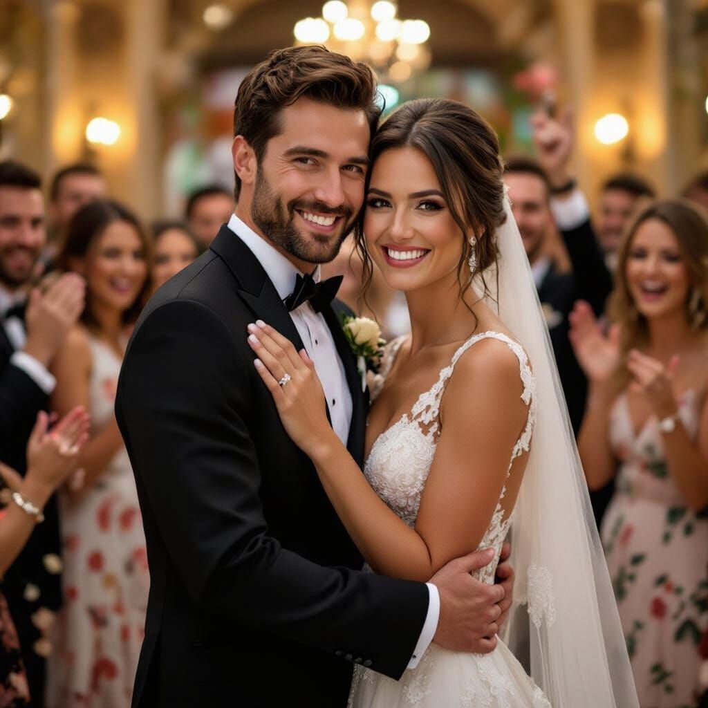 Joyful Wedding Scene in Whimsical Style