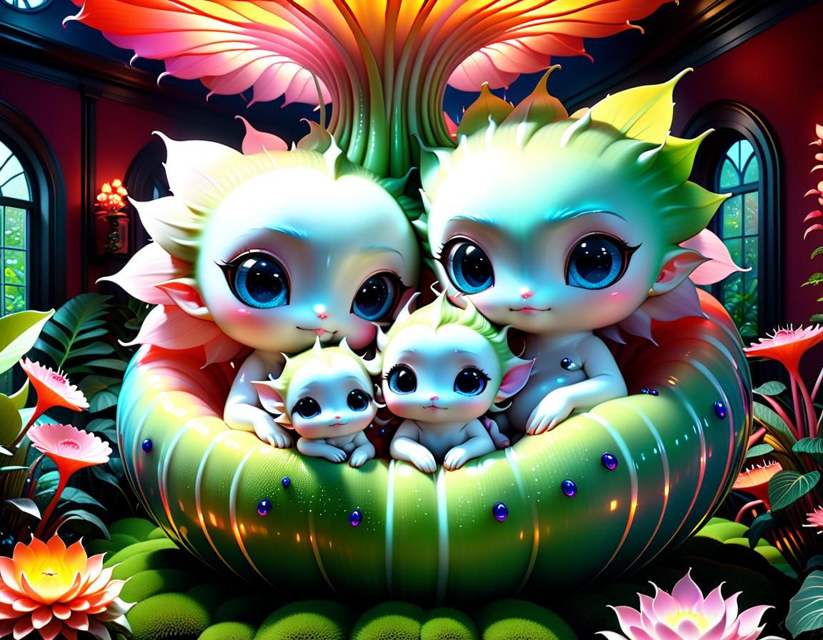 Adorable Alien Family in an Alienpunk Living Room