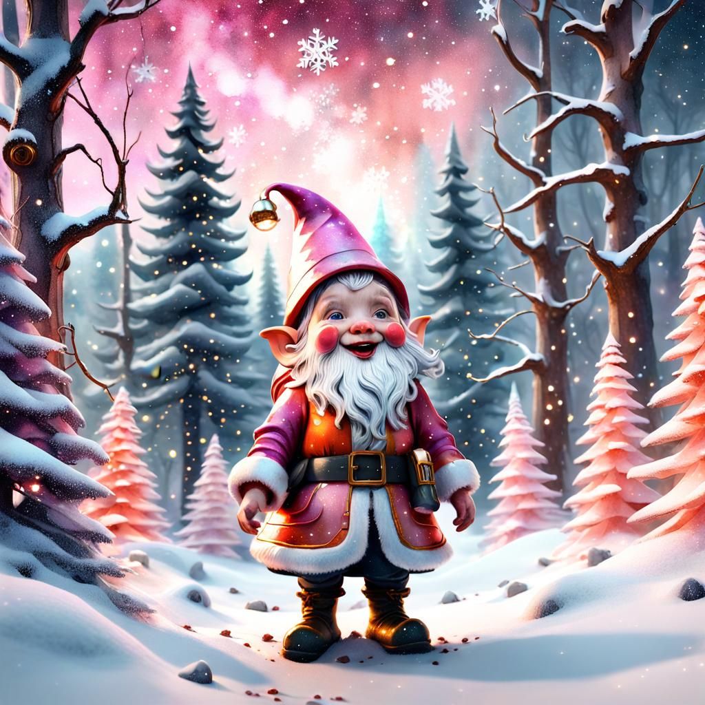 Gnome Santa's Starry Winter Forest Adventure in Rococo Water...