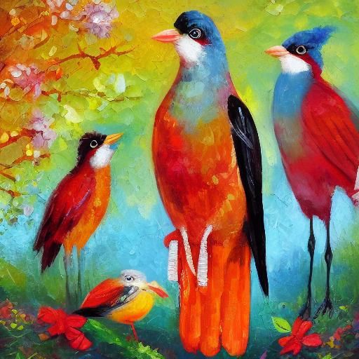 Cute Birds in Neo-Impressionist Expressionist Style