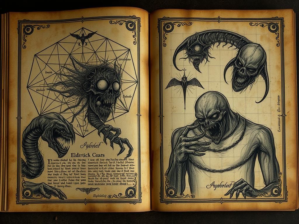 Eldritch Tome with Grotesque Monsters