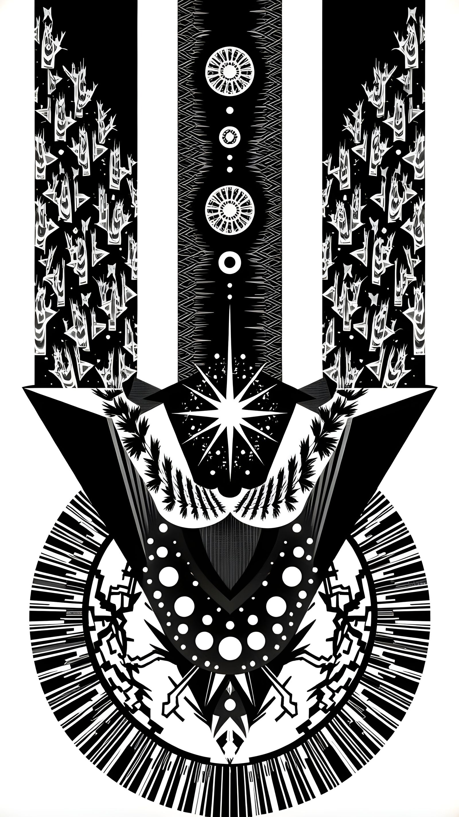 Surreal Black and White Cityscape with Embossed Patterns