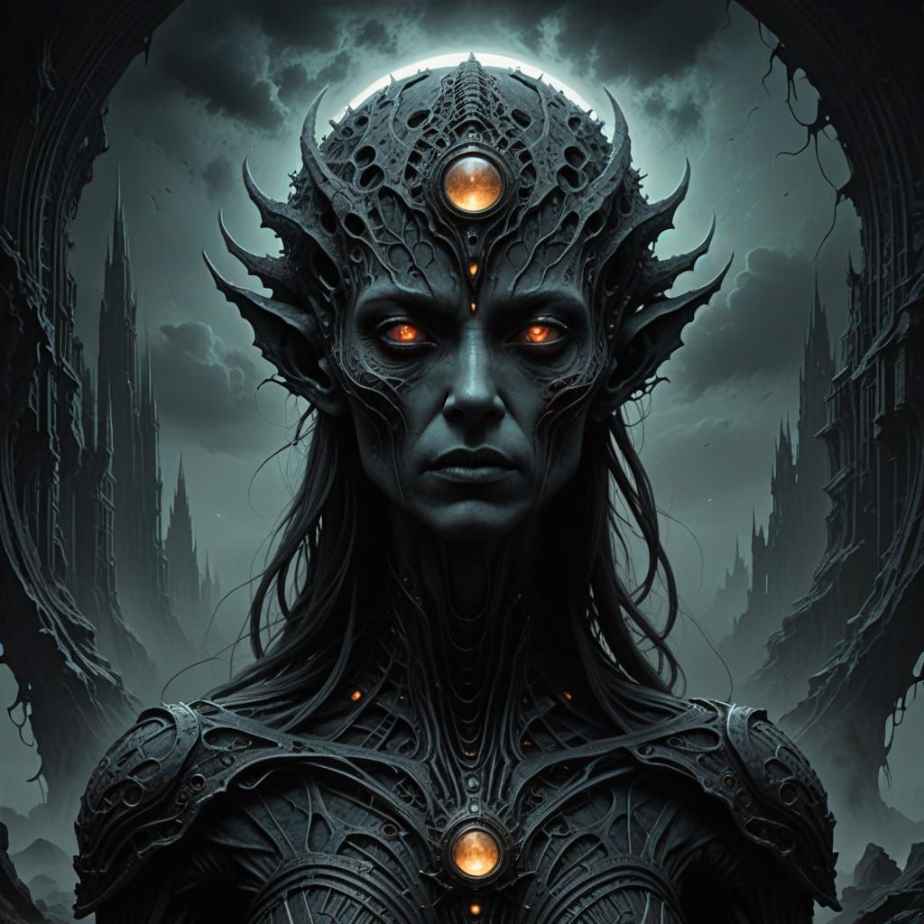 Ethereal Alien Female with Biomechanical Features in Dark, S...