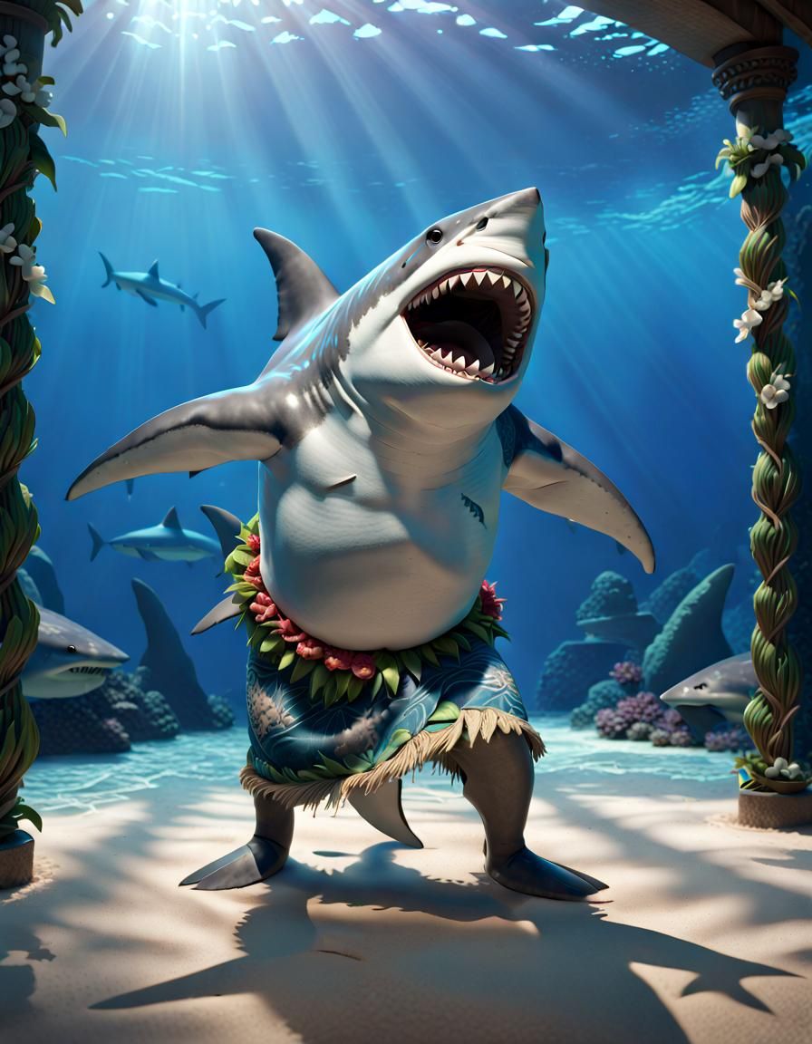 Happy Hula Shark as Humanoid Maui in 8K