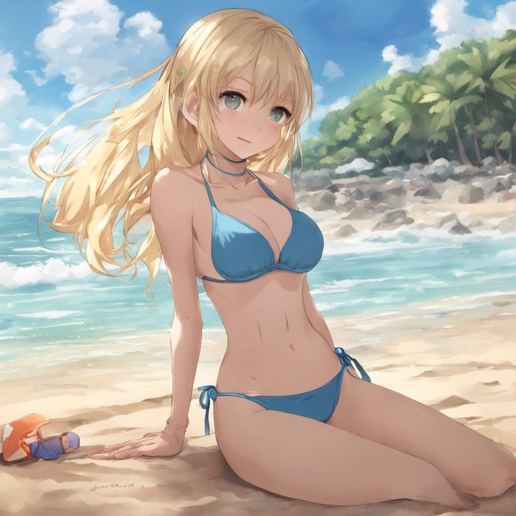 Anime Beach Beauty in Detailed Manga Style