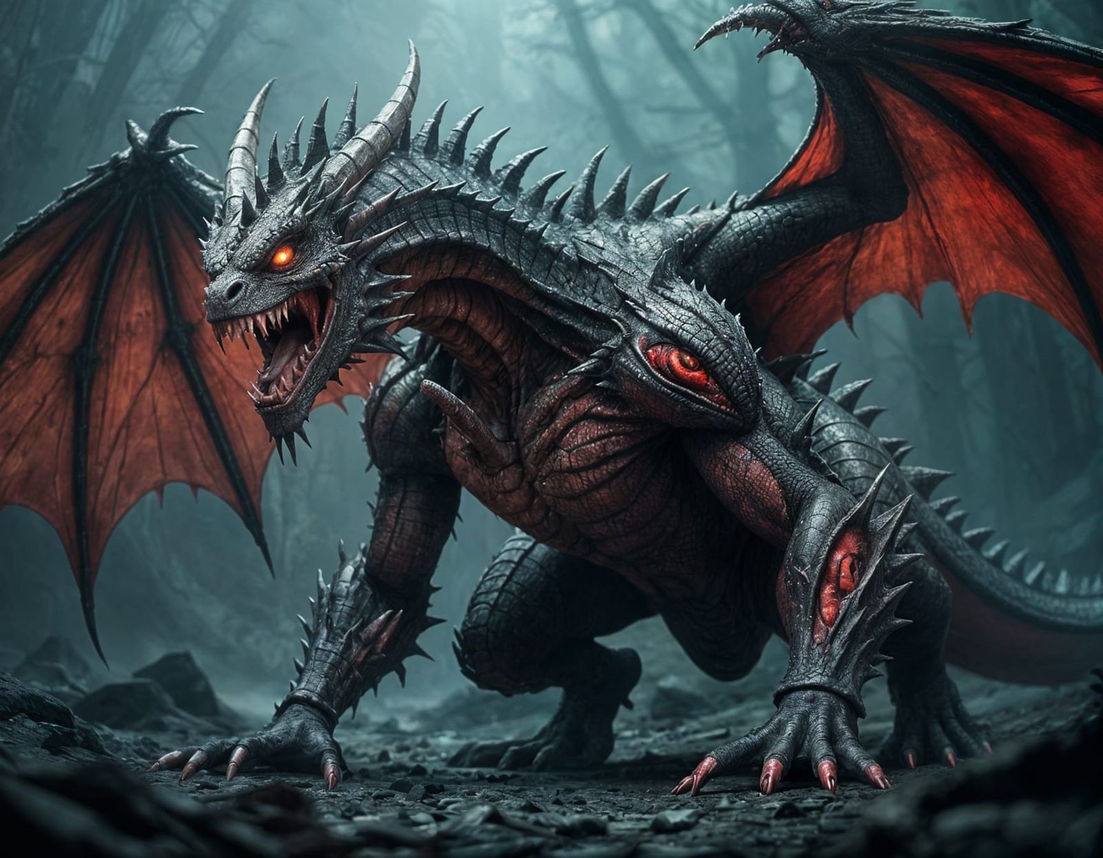 Zombie Dragon With Open Wounds, Hyperrealistic