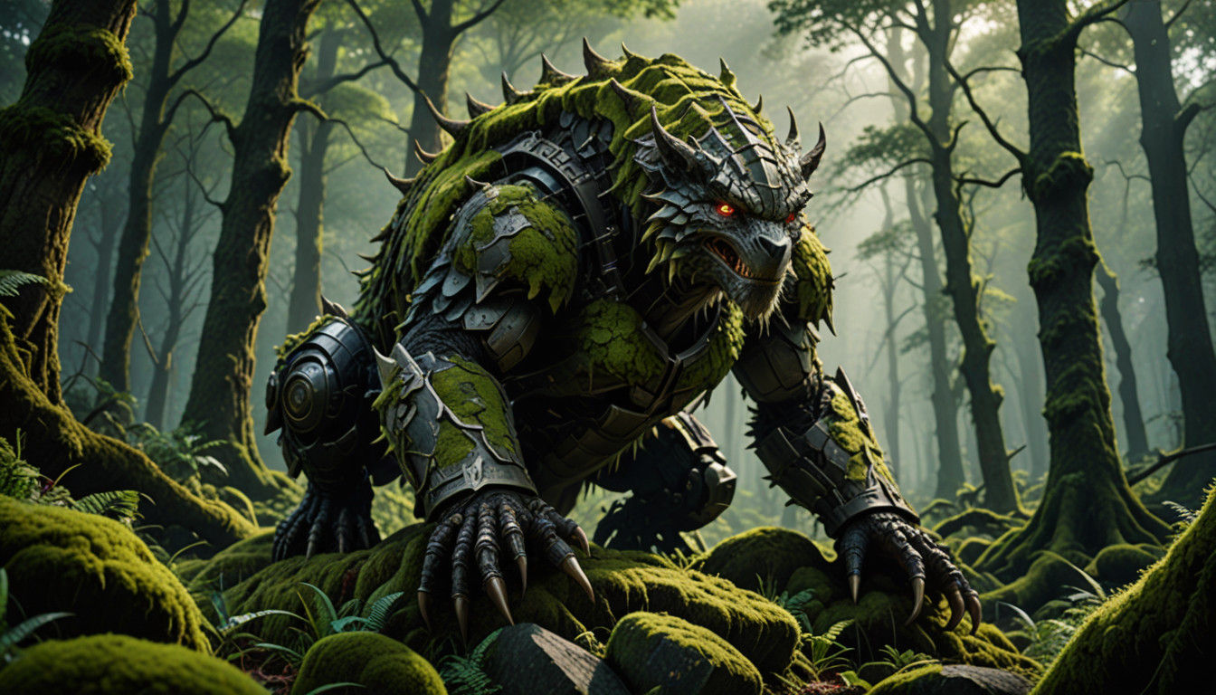 Ancient Stone Creature Emerges from Lush Forest