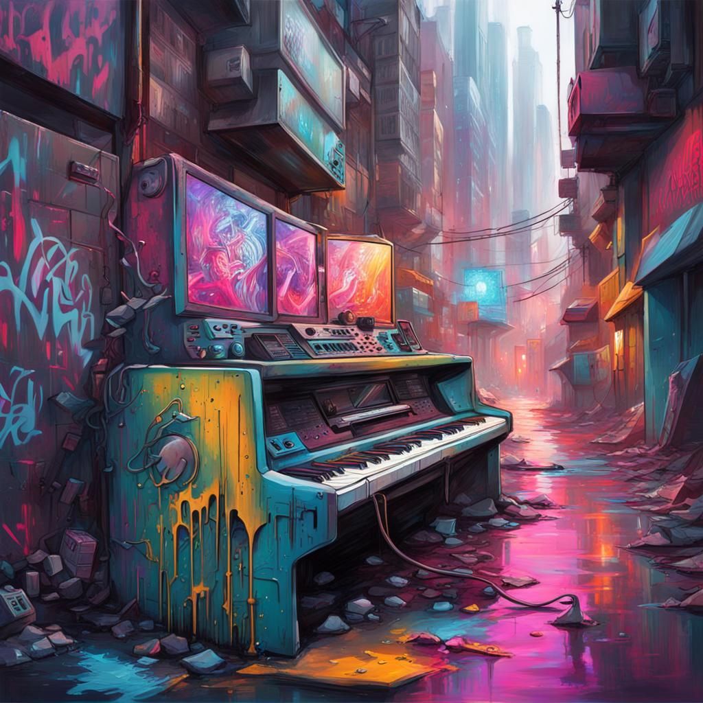 Cyberpunk Cityscape: Graffiti Art in a Dystopian World