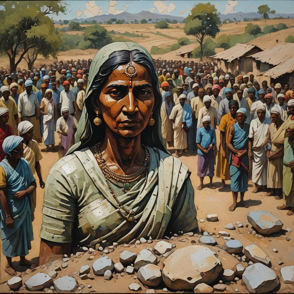 Indian Statue in Neo-Expressionist Impasto Style