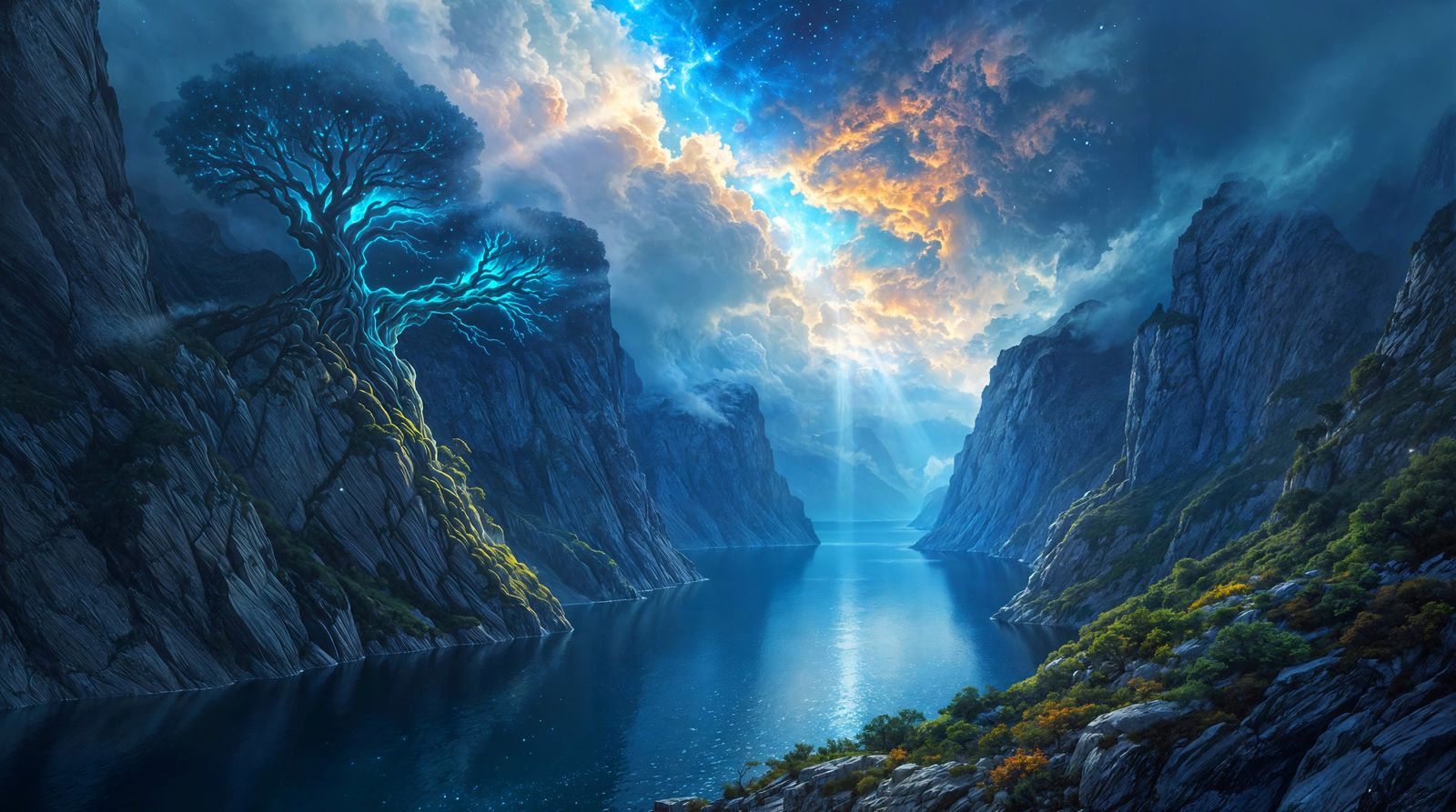 Celestial Trees of the Fjord: Dramatic Norwegian Landscape