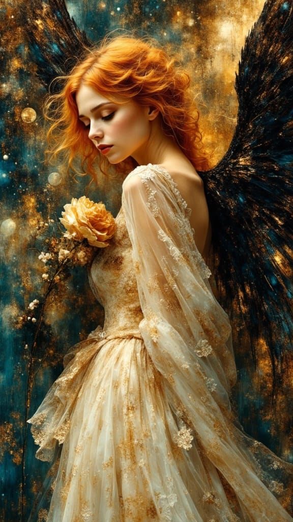 Romantic Realism Angel Portrait in Oil on Canvas