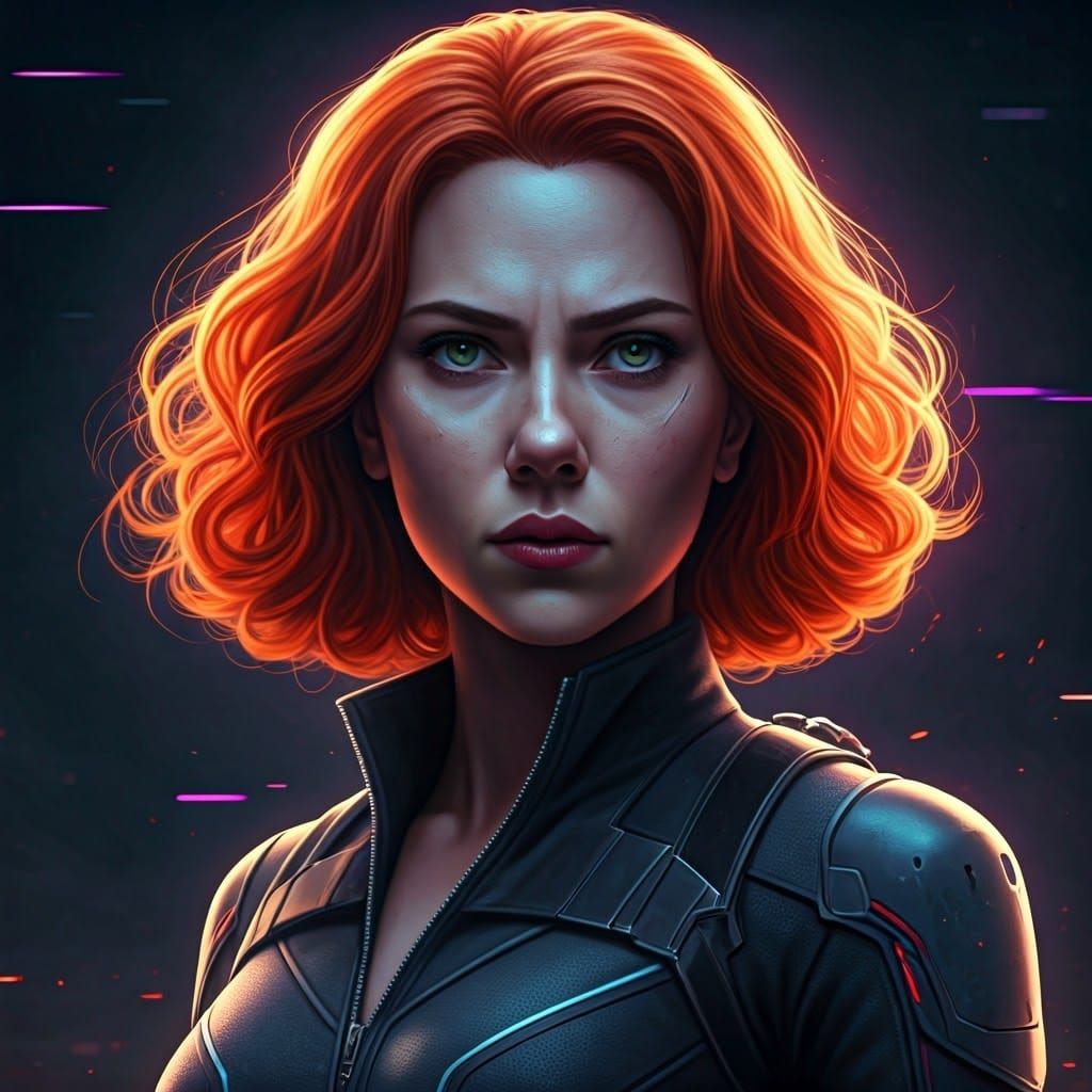 Black Widow Portrait in Glitch Art Style