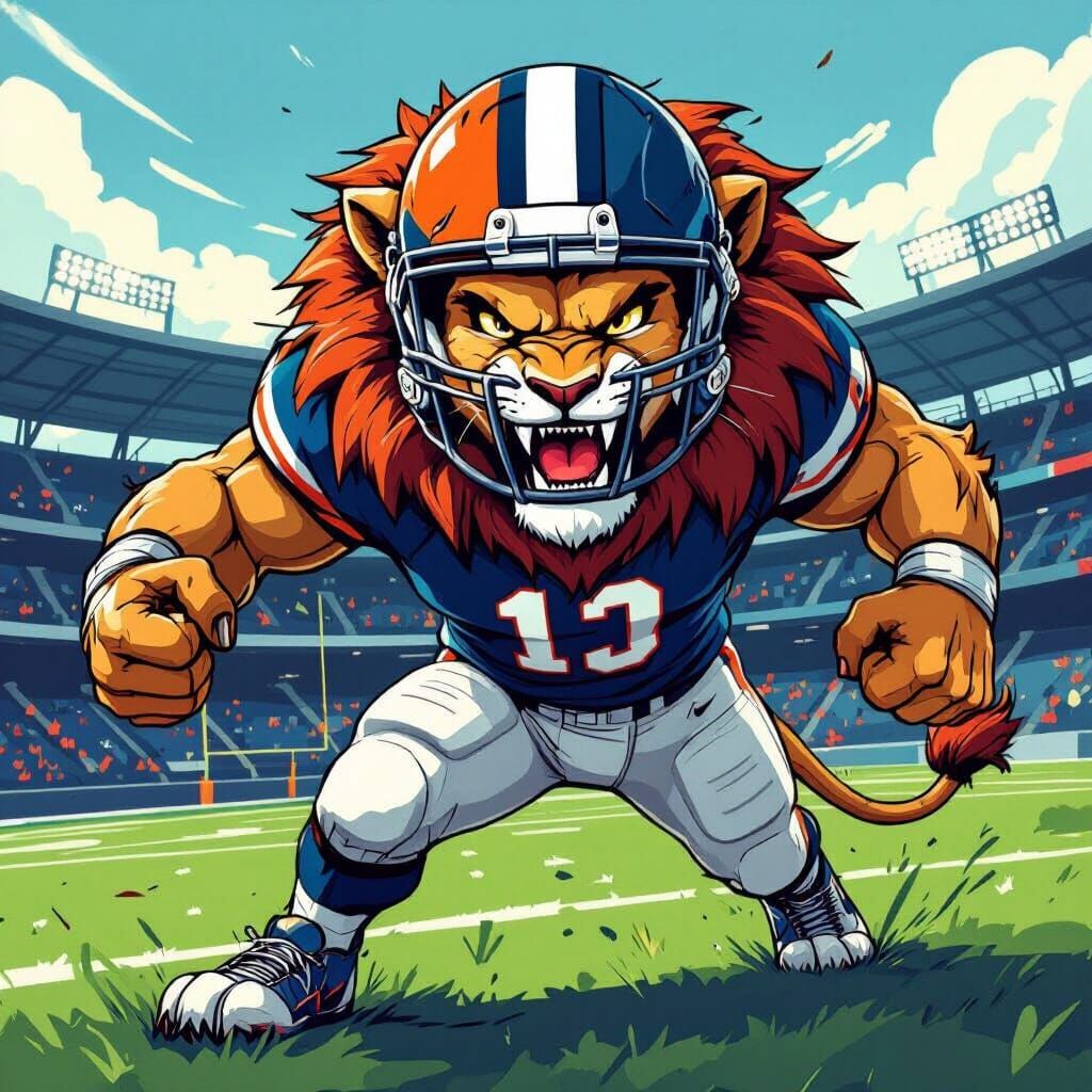 Fierce Lion Football Mascot in Stylized Illustration