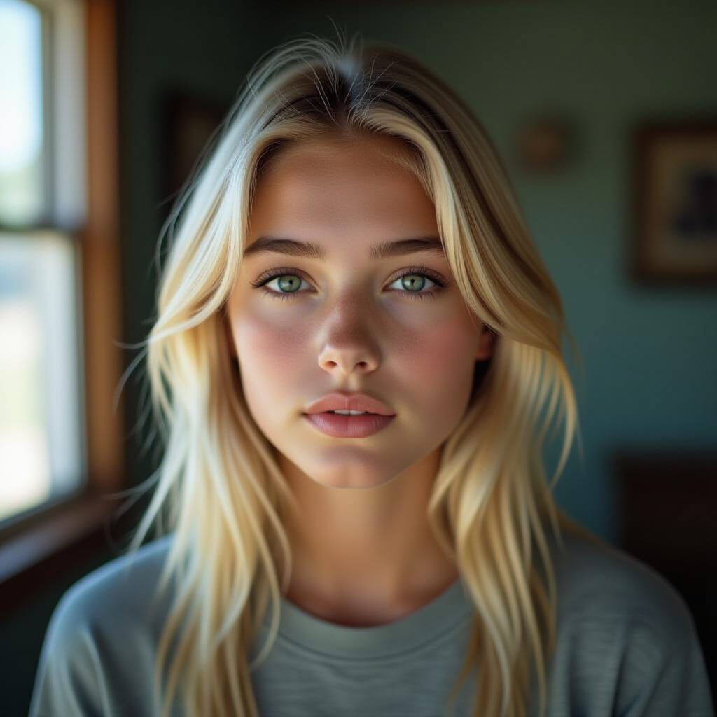 Cinematic Portrait of Blonde Teenager With One Blind Eye
