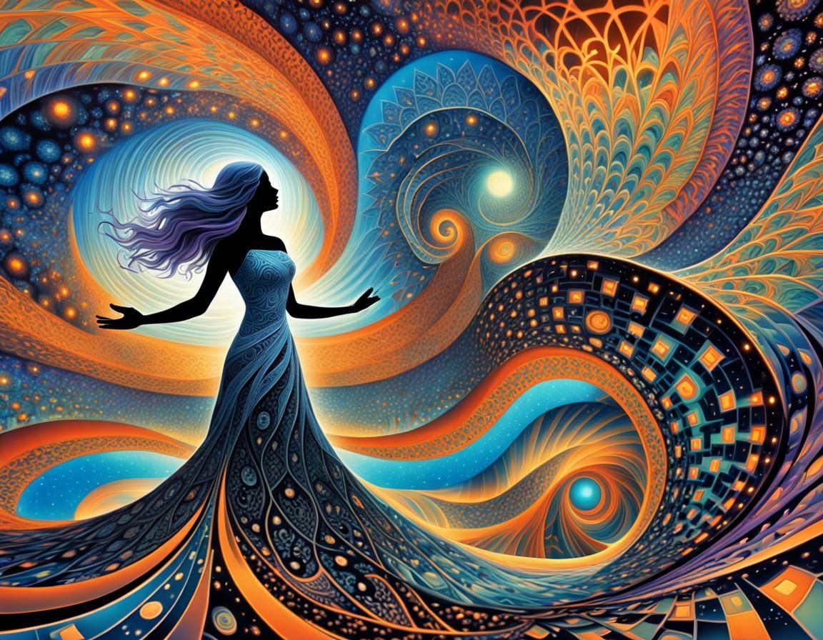 Woman Singing in Fractal Abyss: Surrealism