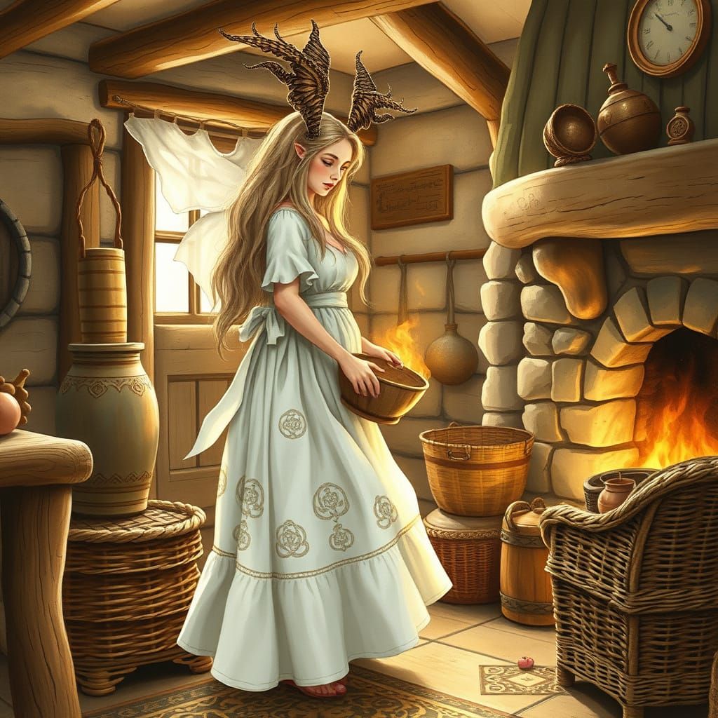 Celtic Goddess Tends Cozy Highland Cottage