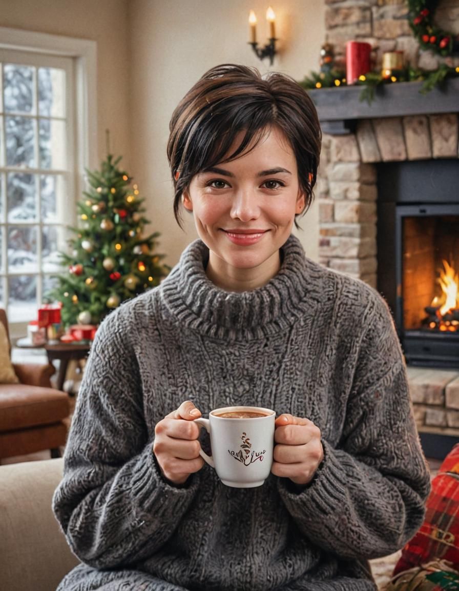 Cozy Christmas Fireplace Scene in Watercolor Style