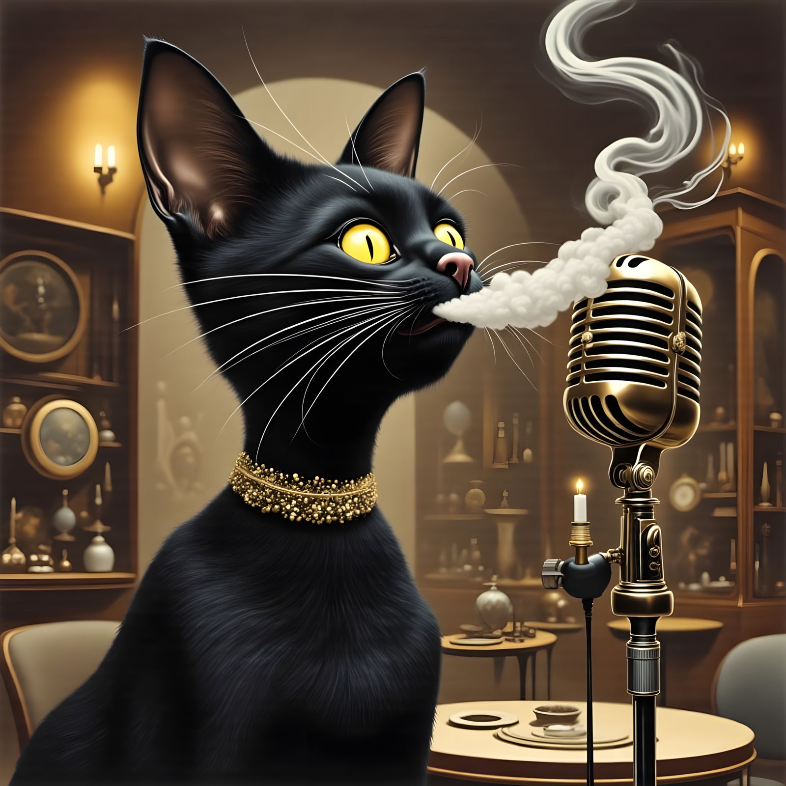 Mid Century Cat Sings into Vintage Radio