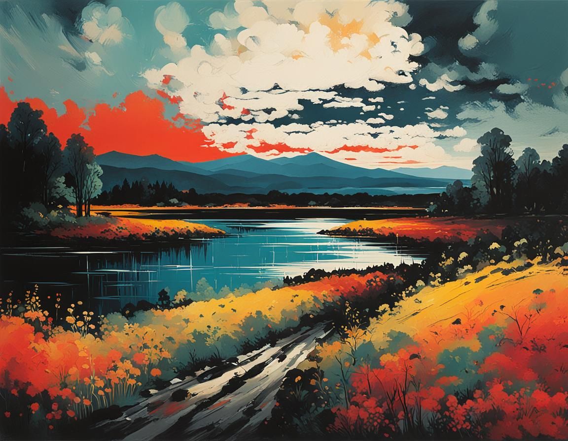 Abstract Landscape in Watercolor and Digital Style