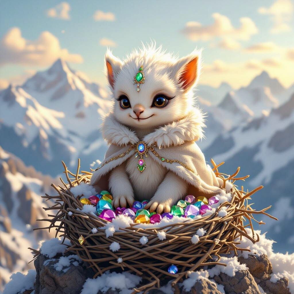 Baby Griffin Gem Nest: Van Gogh-Inspired Art