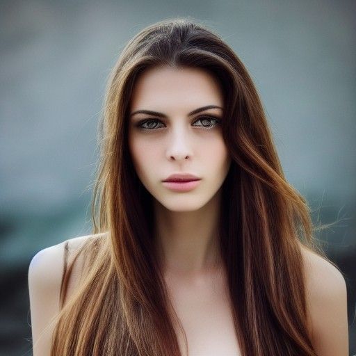 Pondering Brunette with a Beautiful Face and Graceful Gaze