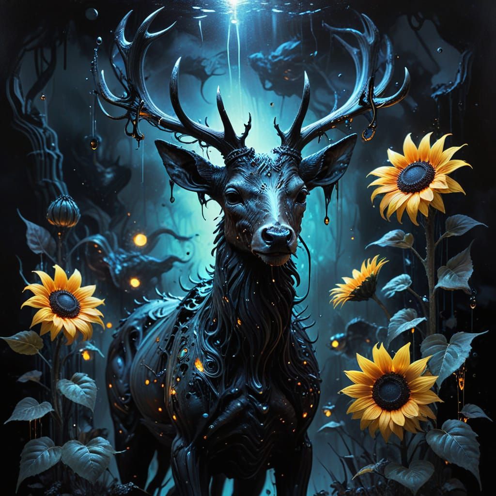 Ethereal Deer: Dark Surrealism Meets Bioluminescence
