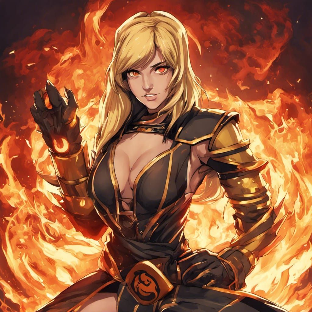 Blonde Woman Cosplays Scorpion with Fiery Anime Style
