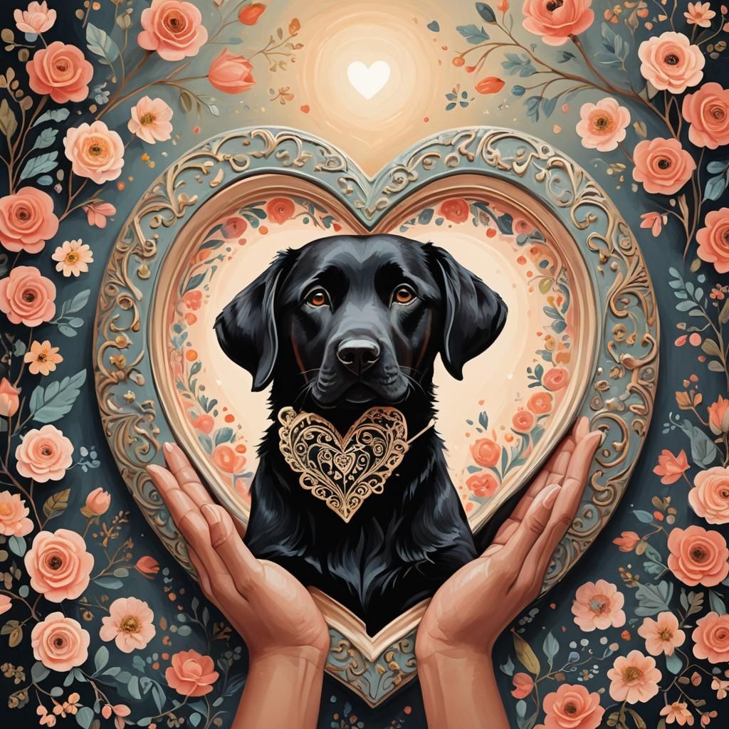 Ceramic Heart with Labrador Portrait: Whimsical Illustration