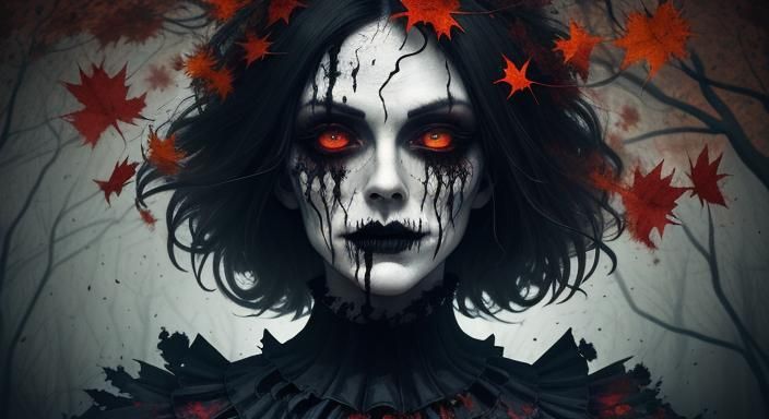 Halloween Ghoul in Glass Sphere: Ink Splatter Art