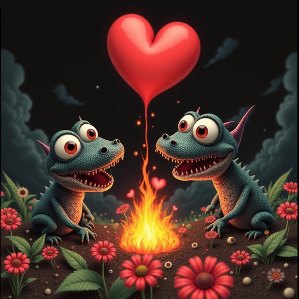 Demonic Lava Creatures in Love with Volcano Hearts