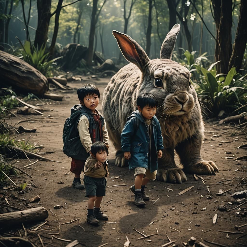 Dramatic Film Still: Giant Rabbit Eats Child