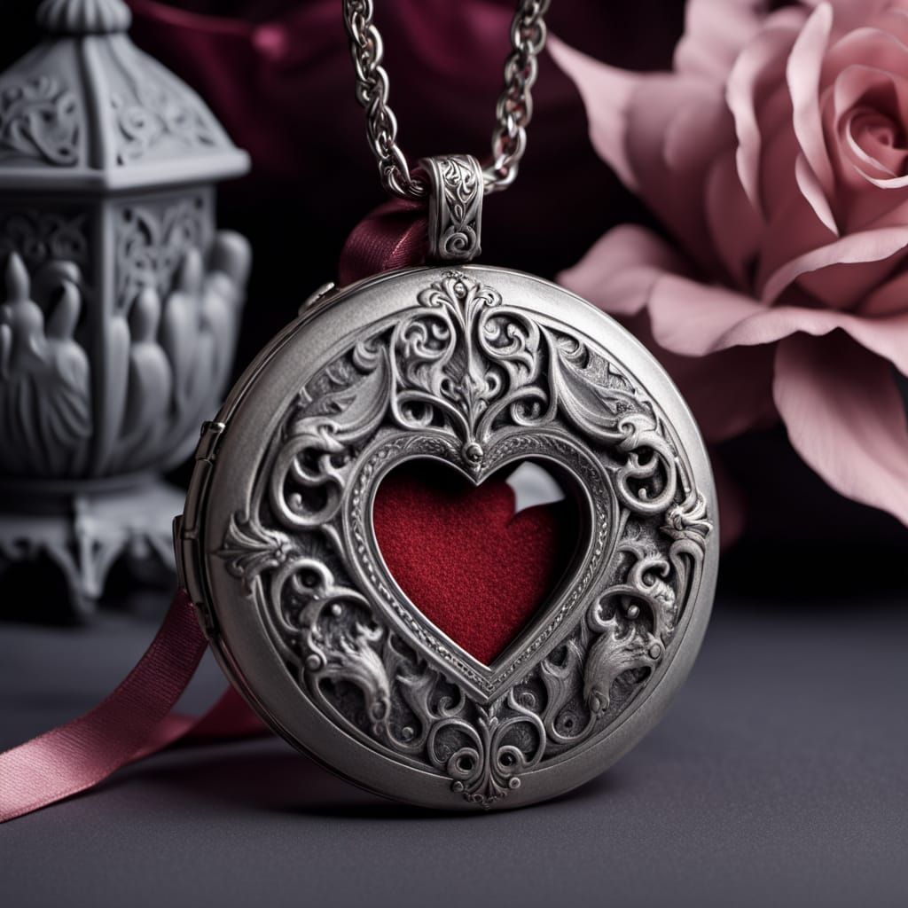 Ornate Victorian Locket with Spectral Heart