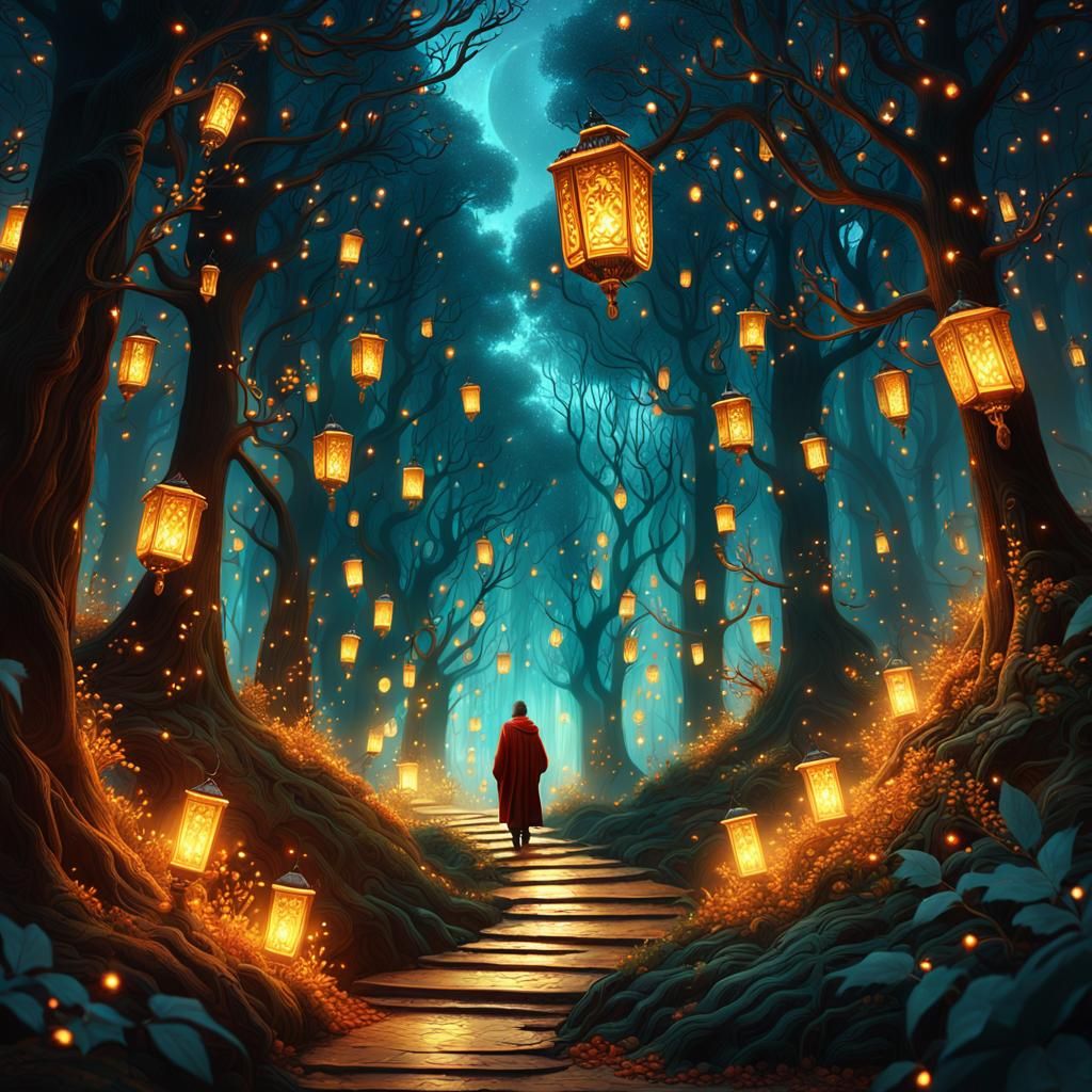 Mystical Forest Path at Dusk: Matte Painting