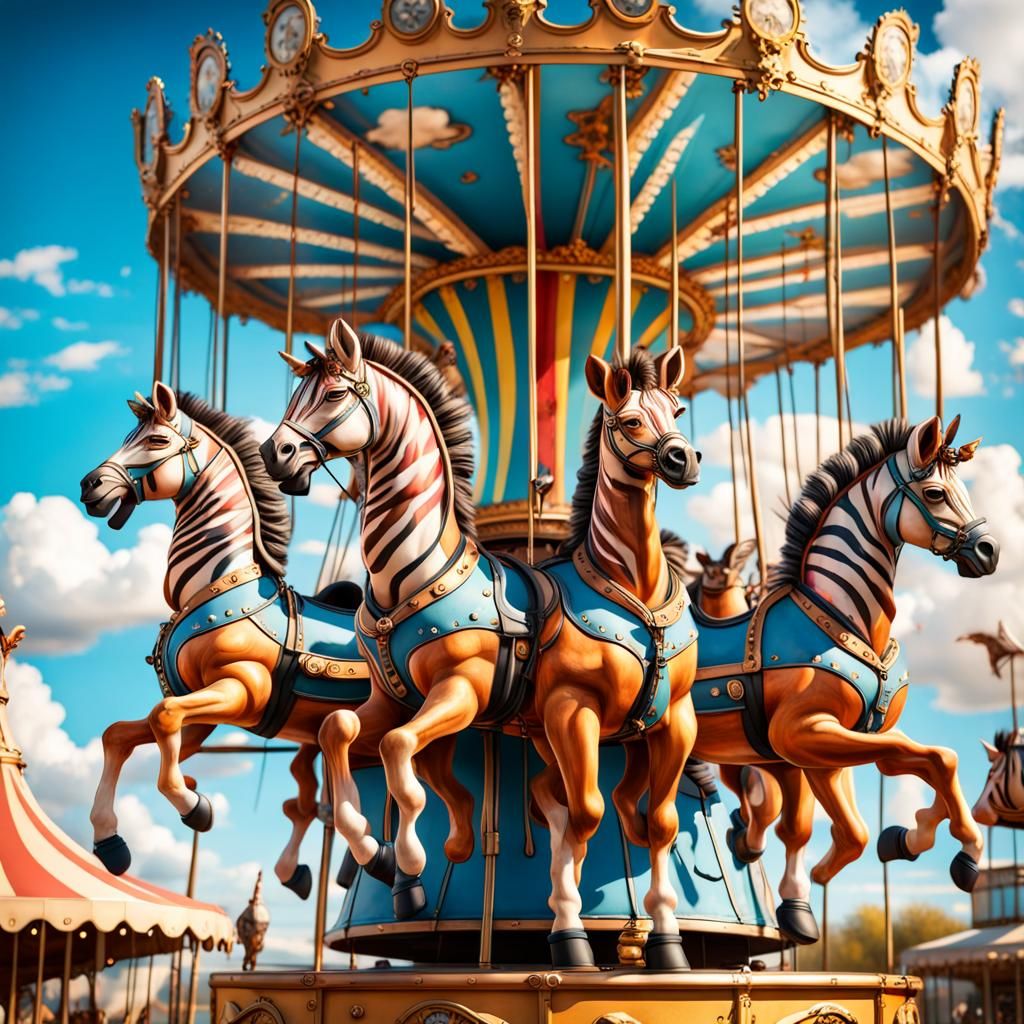 Steampunk Carousel with Zebras and Animals