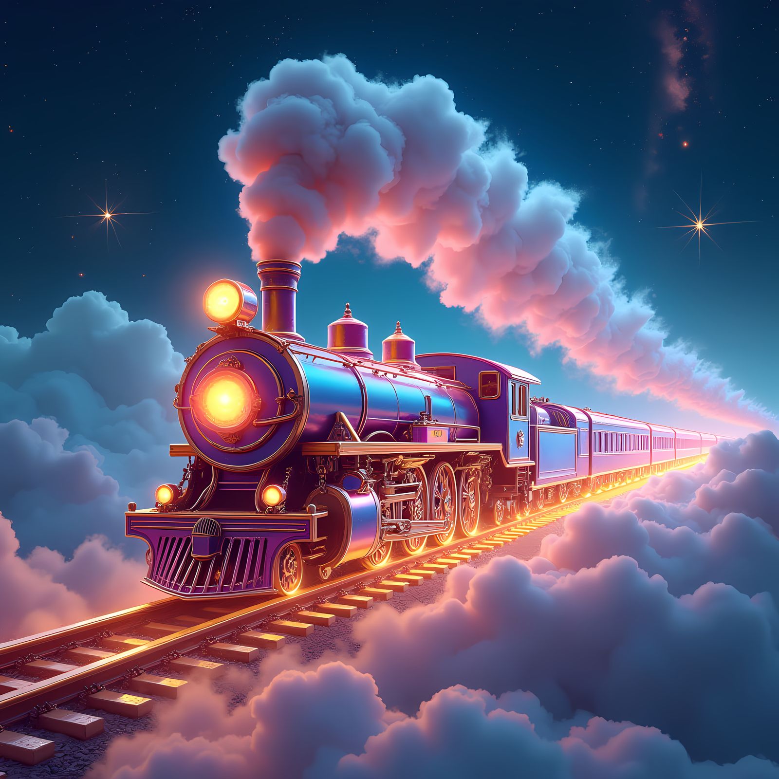 Glass Train Journey Through Clouds, Astral Illustration